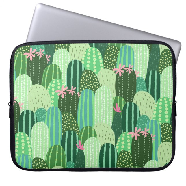 Colourful Cactus Seamless Pattern Illustration Laptop Sleeve (Front)