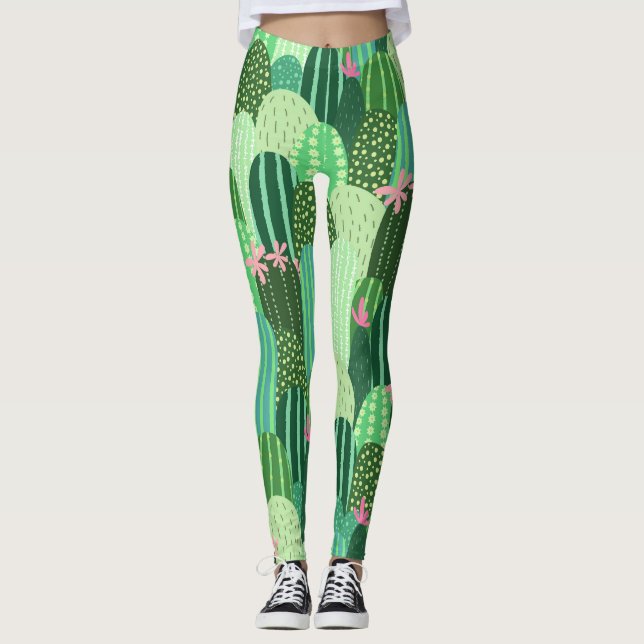 Colourful Cactus Seamless Pattern Illustration Leggings (Front)