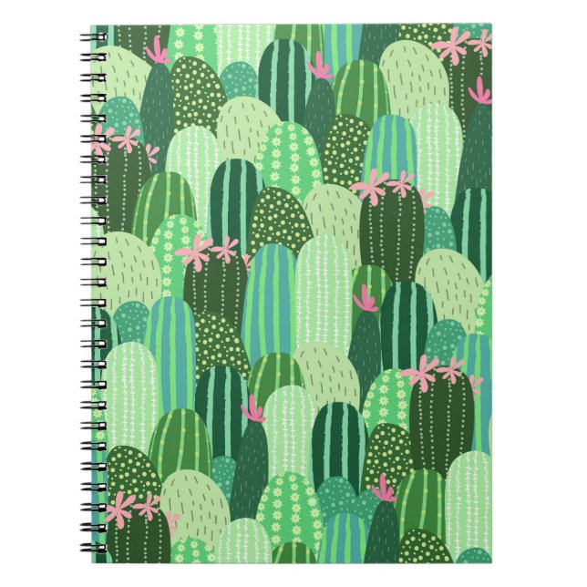 Colourful Cactus Seamless Pattern Illustration Notebook (Front)