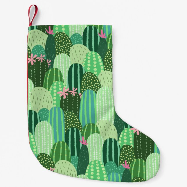 Colourful Cactus Seamless Pattern Illustration Small Christmas Stocking (Front)