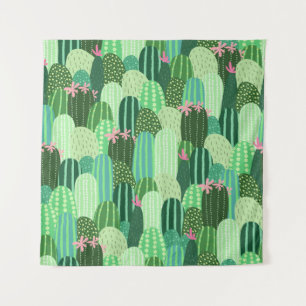 Colourful Cactus Seamless Pattern Illustration Tapestry