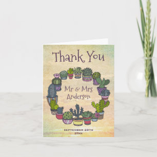 Colourful Cactus Weddomg Thank You Card