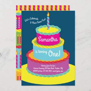 Colourful Cake1st Birthday Cute Invitations