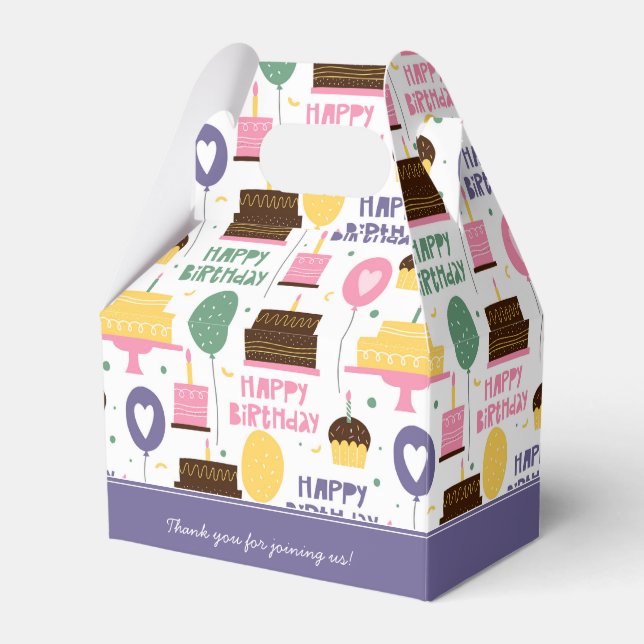 Colourful Cake Pattern Happy Birthday w/ Name Favor Box (Front Side)
