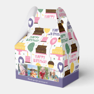 Colourful Cake Pattern Happy Birthday w/ Name Phot Favor Box