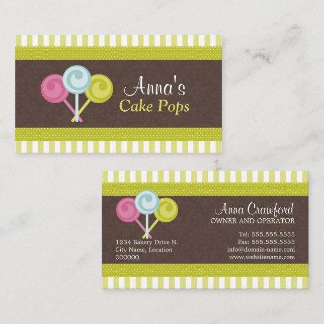 Colourful Cake Pops Bakery Business Card (Front/Back)