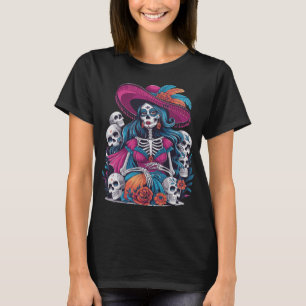 Colourful Calavera Art for Día de Muertos Fans T-Shirt