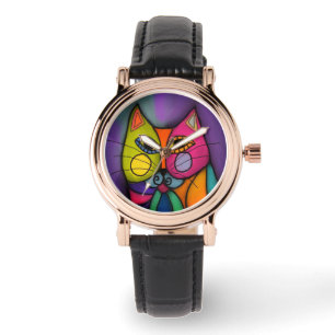 Colourful Calico Cat Abstract Art to Wear Watch