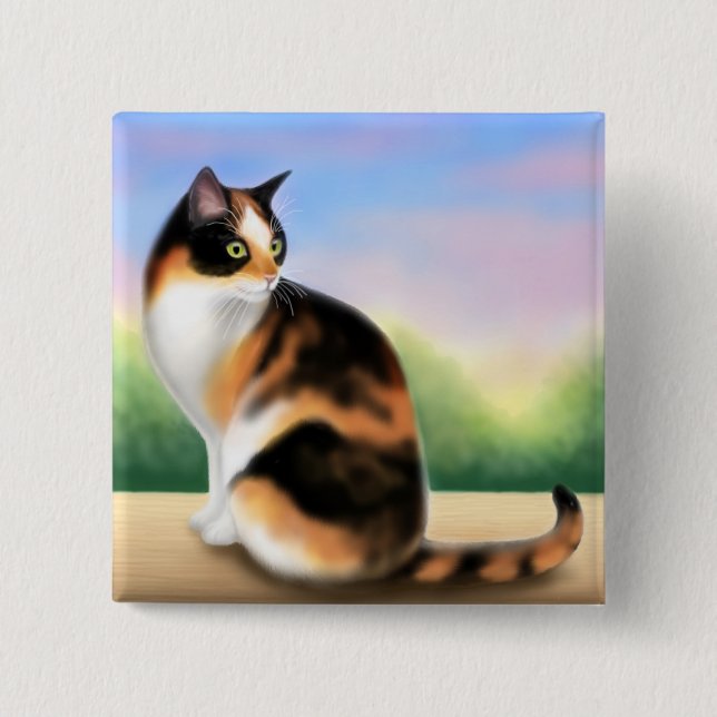 Colourful Calico Cat Pin (Front)