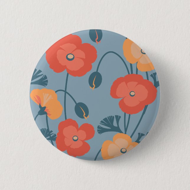 Colourful California Poppy Pattern 2 Inch Round Button (Front)