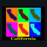 Colourful California State Pop Art Map Poster<br><div class="desc">Colourful Pop Art map silhouettes of the state of California.</div>
