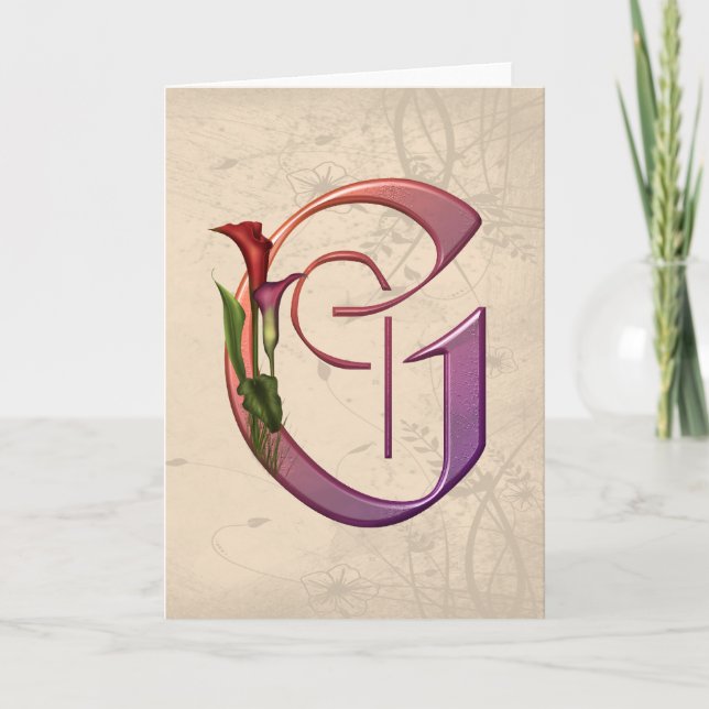 Colourful Calla Initial G Note Card (Front)