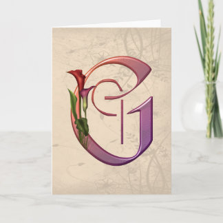 Colourful Calla Initial G Note Card