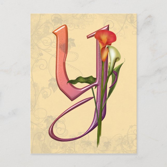 Colourful Calla Initial Y Postcard (Front)