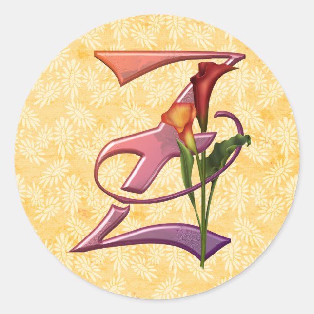 Colourful Calla Initial Z Classic Round Sticker (Front)