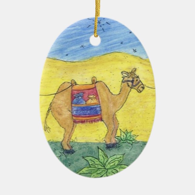 Colourful Camels Ceramic Ornament (Front)