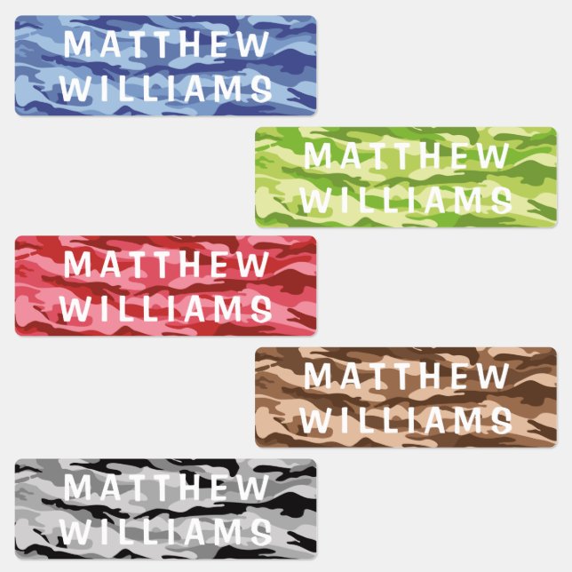 Colourful Camo Personalized Kids Name Labels (Group)