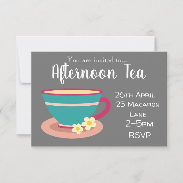 Colourful camomile tea afternoon tea party invitation (Front)