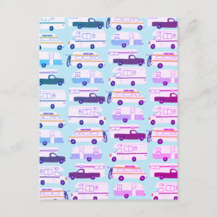 Colourful Camper Trailer Vanlife RV Pattern Postcard