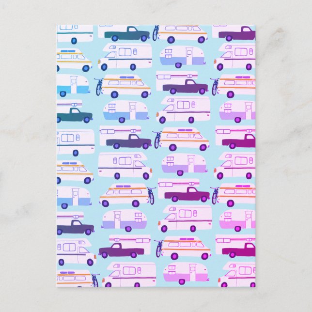 Colourful Camper Trailer Vanlife RV Pattern Postcard (Front)