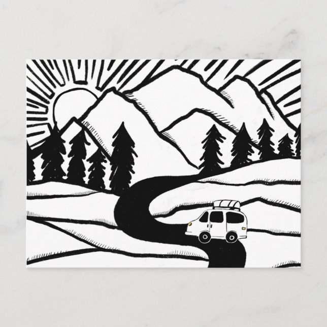 Colourful Campervan Mountains Vanlife RV Sunrise Postcard (Front)