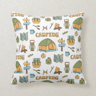 Colourful Camping Gear Pattern Throw Pillow