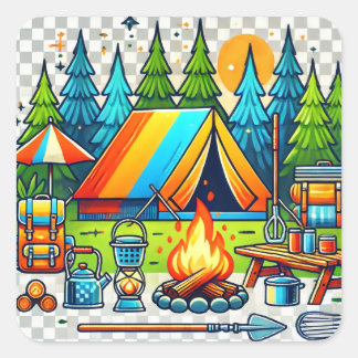 Colourful Camping Vibes – Adventure Awaits Square Sticker