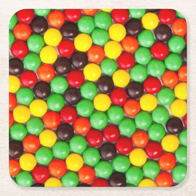 Colourful candies square paper coaster (Front)
