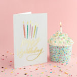 Colourful Candles Happy Birthday Foil Greeting Card<br><div class="desc">This whimsical folded birthday card features colourful candles,  original hand-lettering and flames in real foil. Customize the inside of the card.</div>