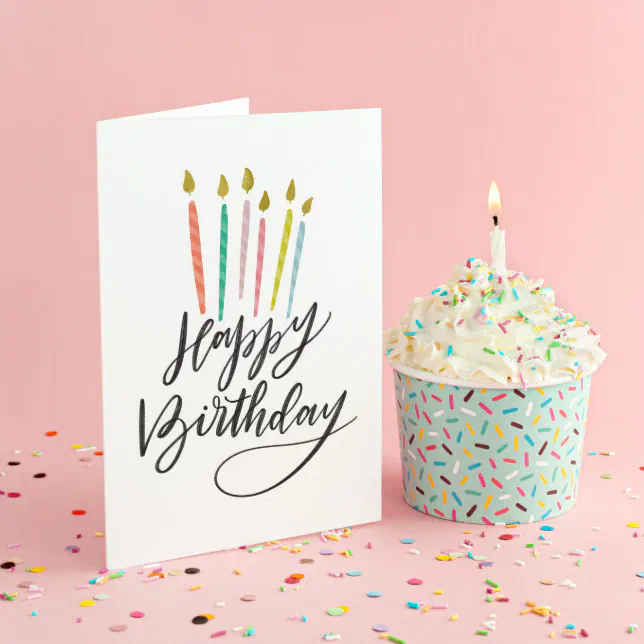 Colourful Candles Lettered Happy Birthday Card | Zazzle