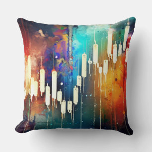 Colourful candlestick chart abstract painting throw pillow