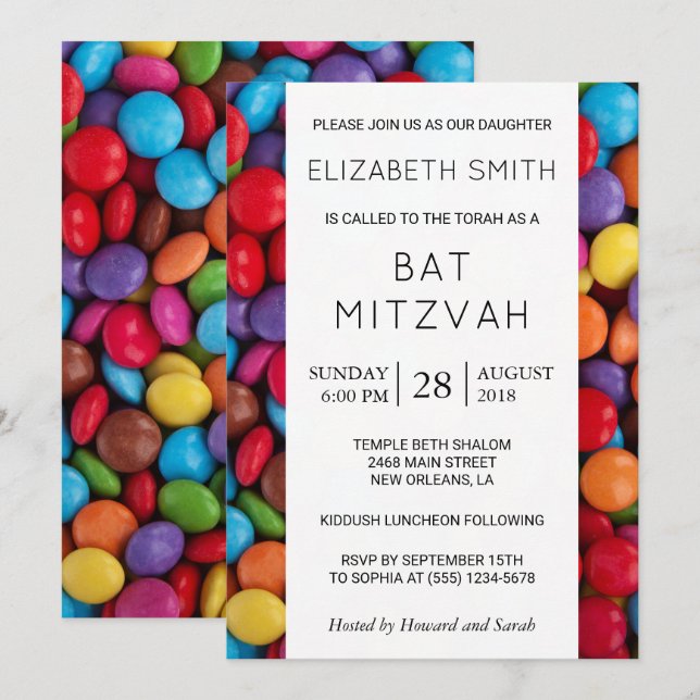 Colourful Candy, Candy Buttons, Sweets, Bat Mitzva Invitation (Front/Back)