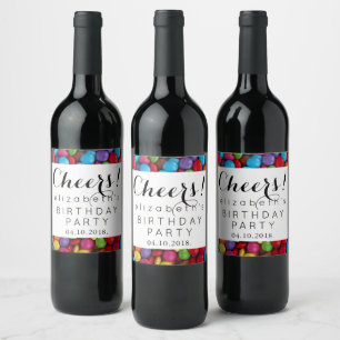 Colourful Candy, Candy Buttons, Sweets, Birthday Wine Label