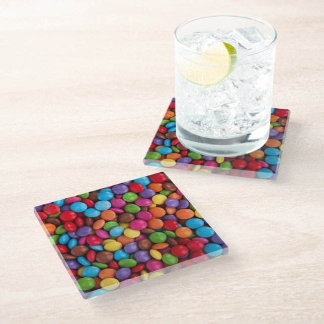 Colourful Candy, Candy Buttons, Sweets, Food Glass Coaster (Angled)