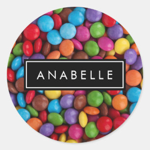 Colourful Candy, Candy Buttons, Sweets, Your Name Classic Round Sticker