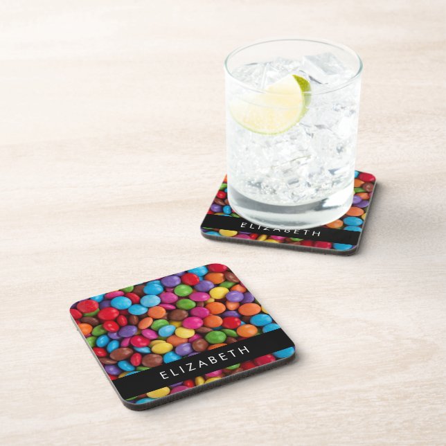 Colourful Candy, Candy Buttons, Sweets, Your Name Coaster (Right Side)