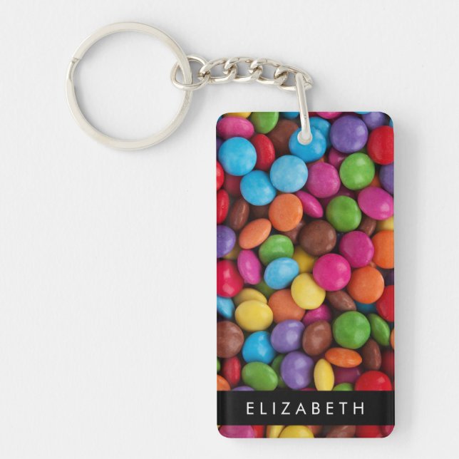 Colourful Candy, Candy Buttons, Sweets, Your Name Keychain (Front)