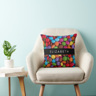 Colourful Candy, Candy Buttons, Sweets, Your Name Throw Pillow