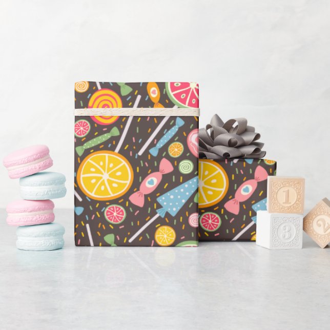 Colourful Candy Explosion Lollipop Blue Orange Red Wrapping Paper (Baby Shower)