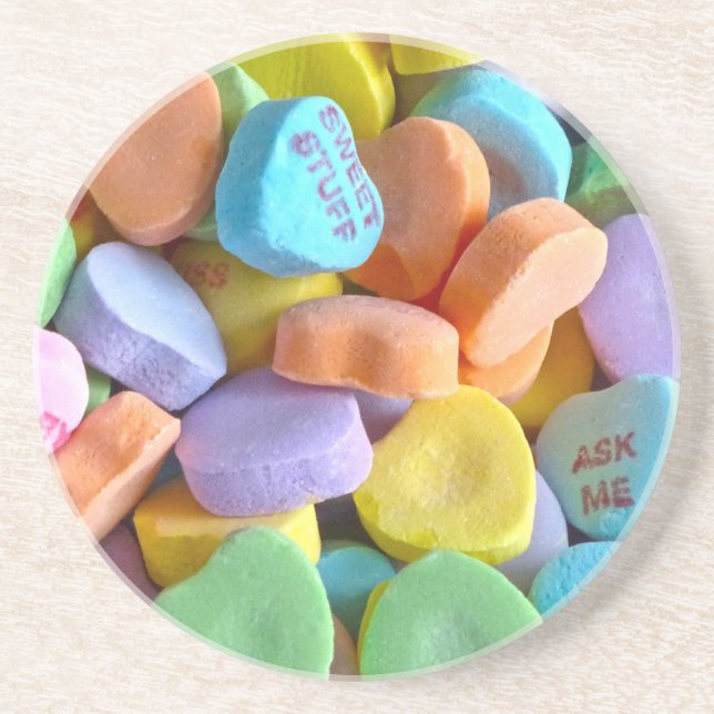 Colourful Candy Hearts Coaster (Front)