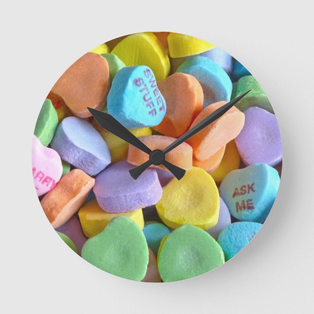Colourful Candy Hearts Round Clock (Front)