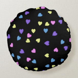 Colourful Candy Hearts Round Pillow