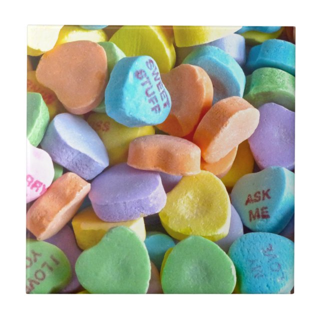 Colourful Candy Hearts Tile (Front)