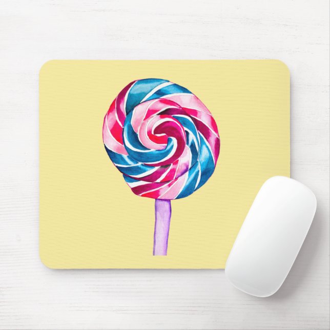Colourful candy lollipop watercolor art mouse pad (With Mouse)