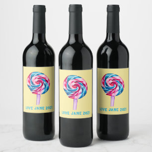 Colourful candy lollipop watercolor art wine label