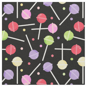 Colourful Candy Lollipops Pattern on Black Fabric