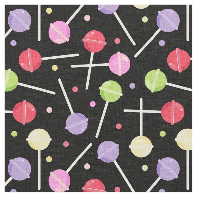 Colourful Candy Lollipops Pattern on Black Fabric (Close Up)