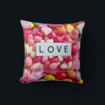 Colourful Candy Love Wedding Celebration Present Throw Pillow<br><div class="desc">Embrace the sweetness of your big day with this candy heart aesthetic. For those who love modern wedding vibes and romantic sweets, this design offers a vibrant way to commemorate your special union and shared joy. This colourful design is an awesome surprise for the happy couple. It makes a beautiful...</div>