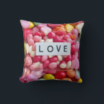 Colourful Candy Love Wedding Celebration Present Throw Pillow<br><div class="desc">Embrace the sweetness of your big day with this candy heart aesthetic. For those who love modern wedding vibes and romantic sweets, this design offers a vibrant way to commemorate your special union and shared joy. This colourful design is an awesome surprise for the happy couple. It makes a beautiful...</div>