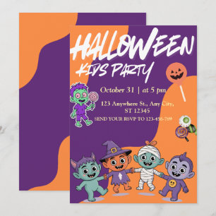 Colourful Candy Monsters Kids Halloween Invite